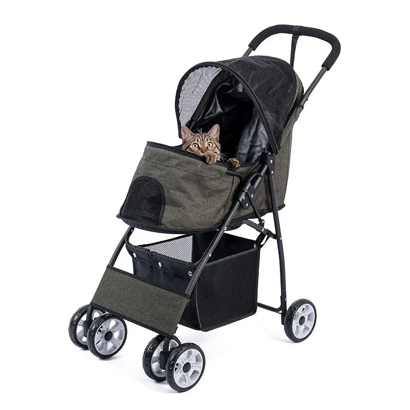 Lichtgewicht opvouwbare kinderwagen voor huisdieren met 360° draaibare wielen en opbergruimte - Ruffy