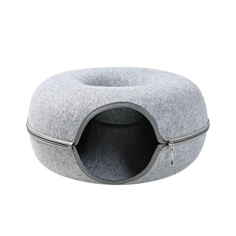 Interactieve donutvormige kattenmand van wolvilt met ademend ontwerp voor spelen en rusten - Ruffy