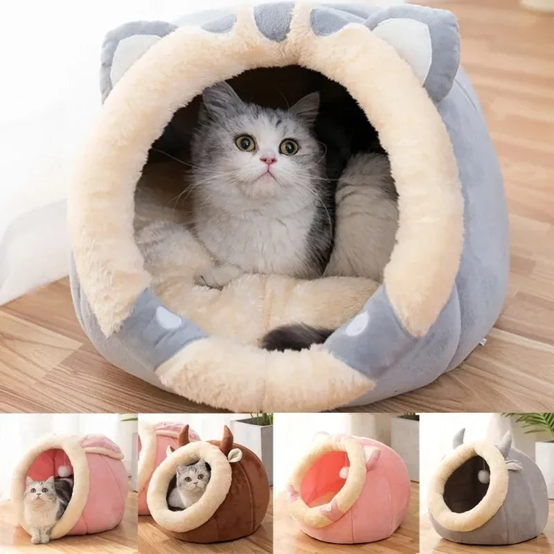 Ademend pluche kattenbed – semi-gesloten ontwerp, koraalfleece, gemakkelijk te onderhouden - Ruffy