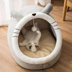 Ademend pluche kattenbed – semi-gesloten ontwerp, koraalfleece, gemakkelijk te onderhouden - Ruffy