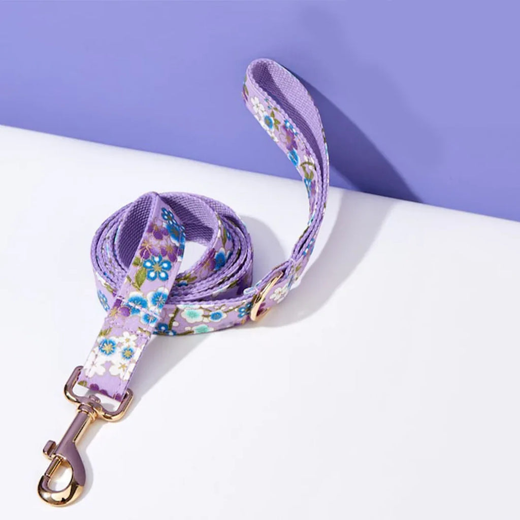 Gepersonaliseerde Gegraveerde Halsband en Leiband Set Duurzaam Katoenen Verstelbare Halsband met Beveiligde ID Label Paars XS-XL - Ruffy