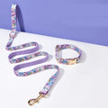 Gepersonaliseerde Gegraveerde Halsband en Leiband Set Duurzaam Katoenen Verstelbare Halsband met Beveiligde ID Label Paars XS-XL - Ruffy