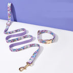 Gepersonaliseerde Gegraveerde Halsband en Leiband Set Duurzaam Katoenen Verstelbare Halsband met Beveiligde ID Label Paars XS-XL - Ruffy
