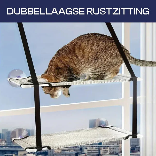 Double-Layer Katten Venster Zitstok met Sterke Zuignappen Ruimtebesparend Ontwerp Duurzaam Katoen Metaal 51x31cm - Ruffy