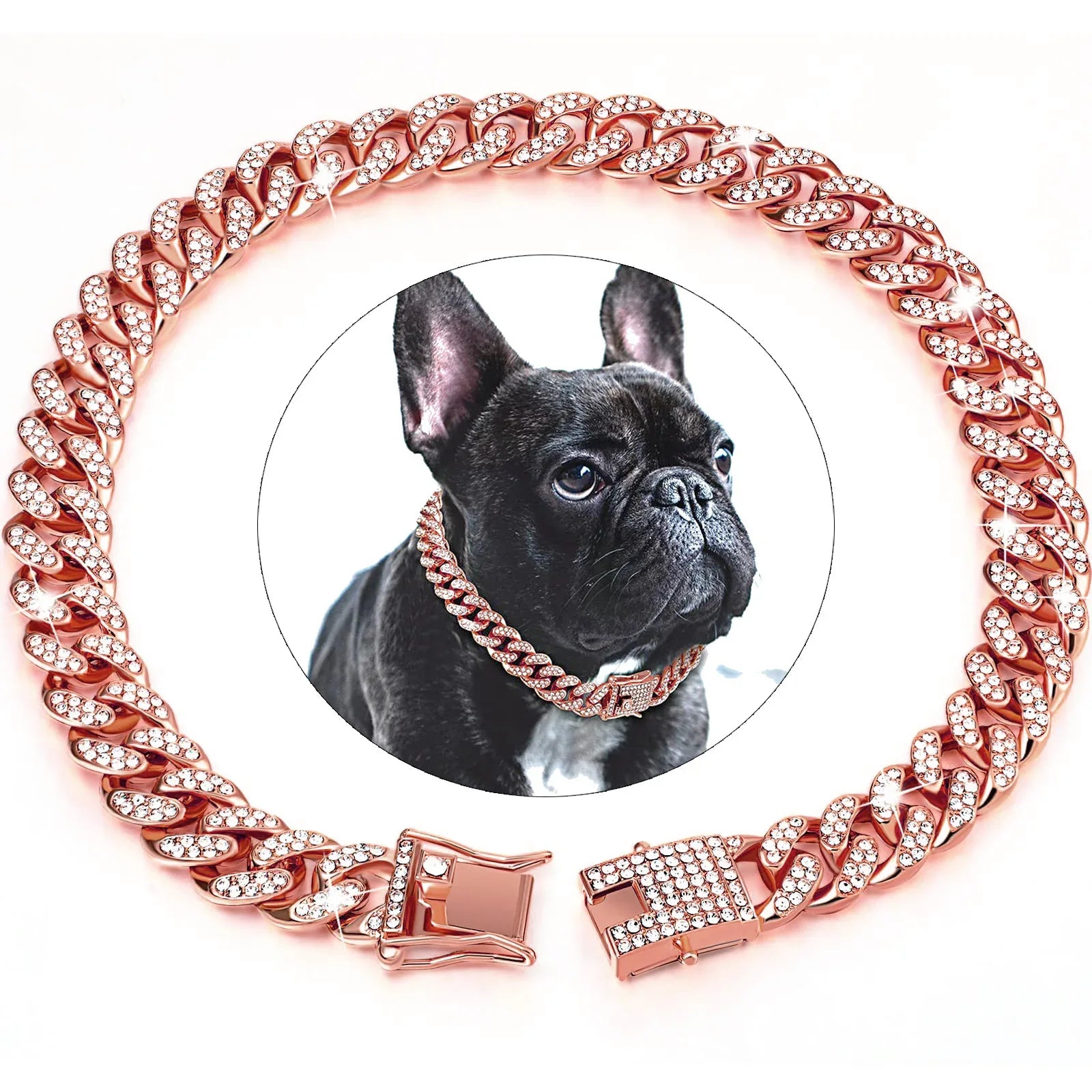 Sliver Chain Halsband Heavy Duty Cubaanse Link Hondenketting Ketting Ketting Kraag Met Metalen Gesp D Ring Puppy Kostuum voor Medium Grote Hond (18 '' 45,7 cm