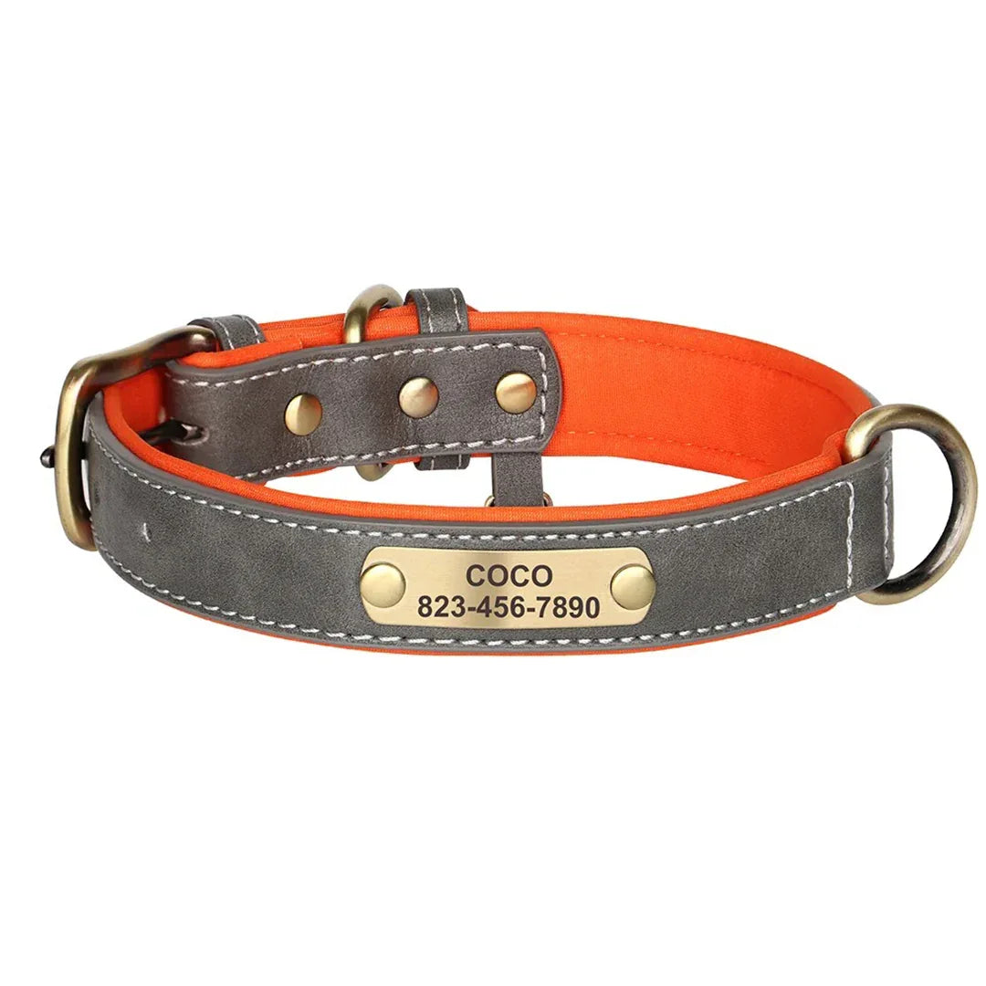 Hondenhalsband | Gegraveerde ID-naamplaat | Echt Leer | Verstelbaar - Ruffy