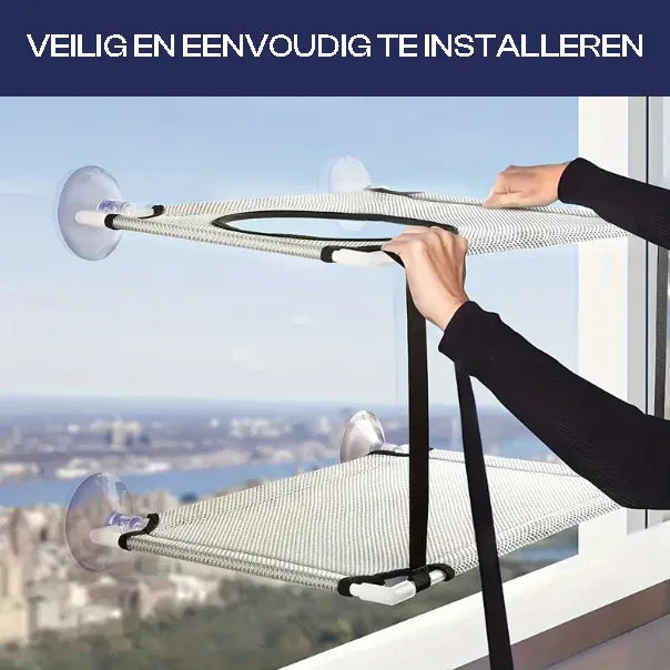 Double-Layer Katten Venster Zitstok met Sterke Zuignappen Ruimtebesparend Ontwerp Duurzaam Katoen Metaal 51x31cm - Ruffy