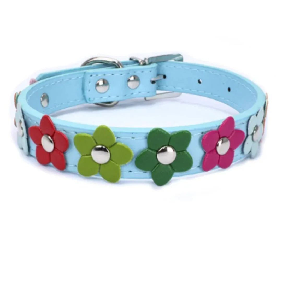 Bloemen leren hondenhalsband - Ruffy