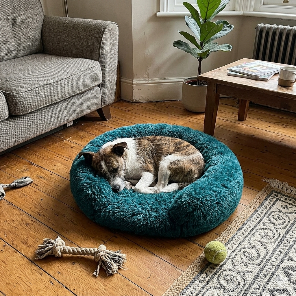 Huisdierenbed | C-vormig Ondersteuningsontwerp | Pluche Comfort Sponsvulling | Antislip Waterdichte Basis