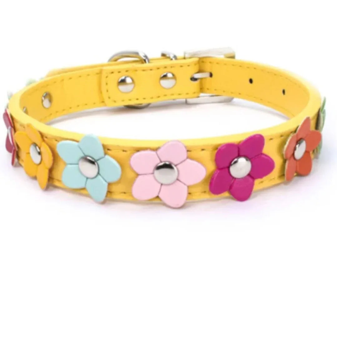 Bloemen leren hondenhalsband - Ruffy