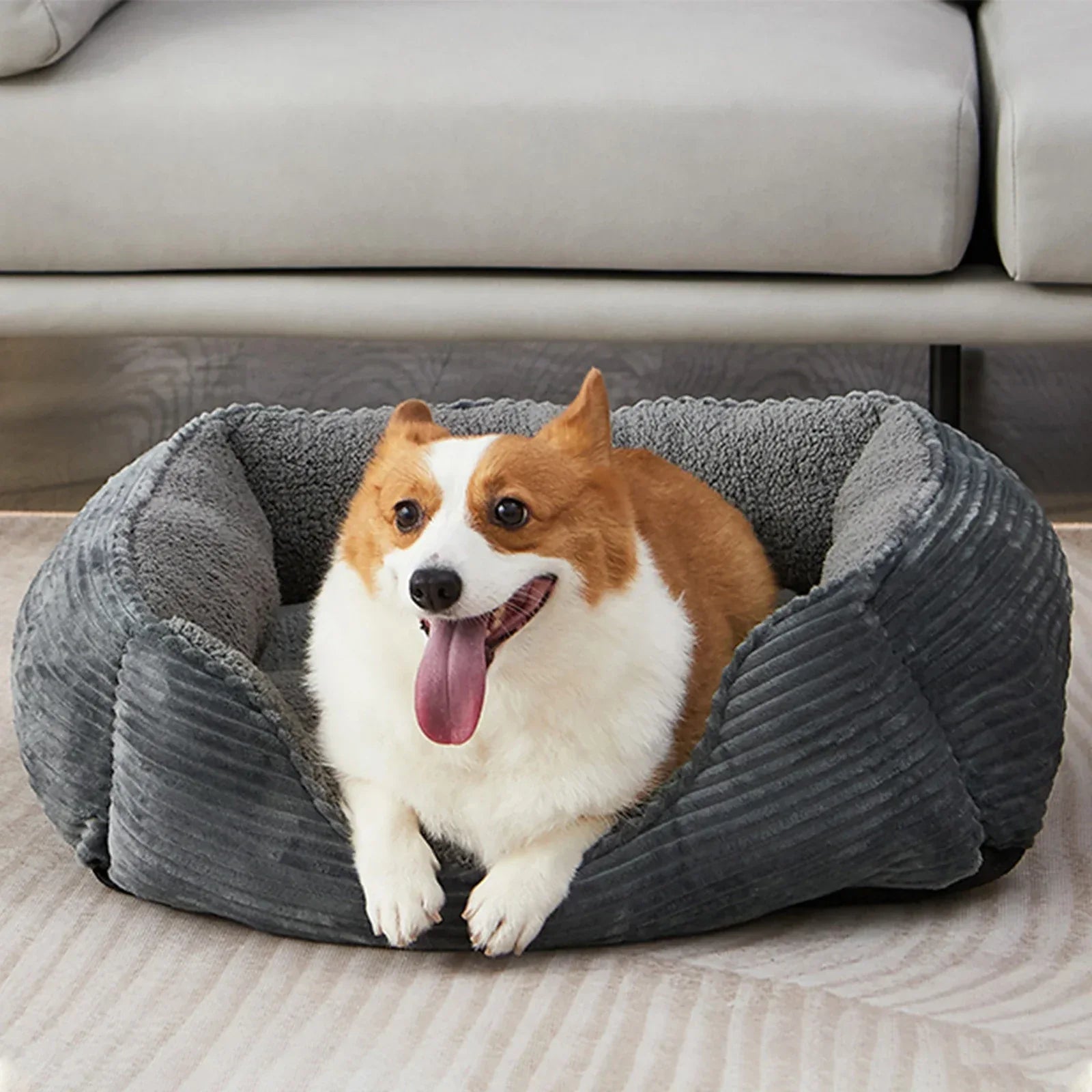 Hondenmand Kalmerend Vierkant Pluche Anti-Slip Met Verhoogde Rand - Ruffy