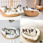 Gezellig bamboe rieten kattenbed – 100% katoen met afneembaar kussen - Ruffy