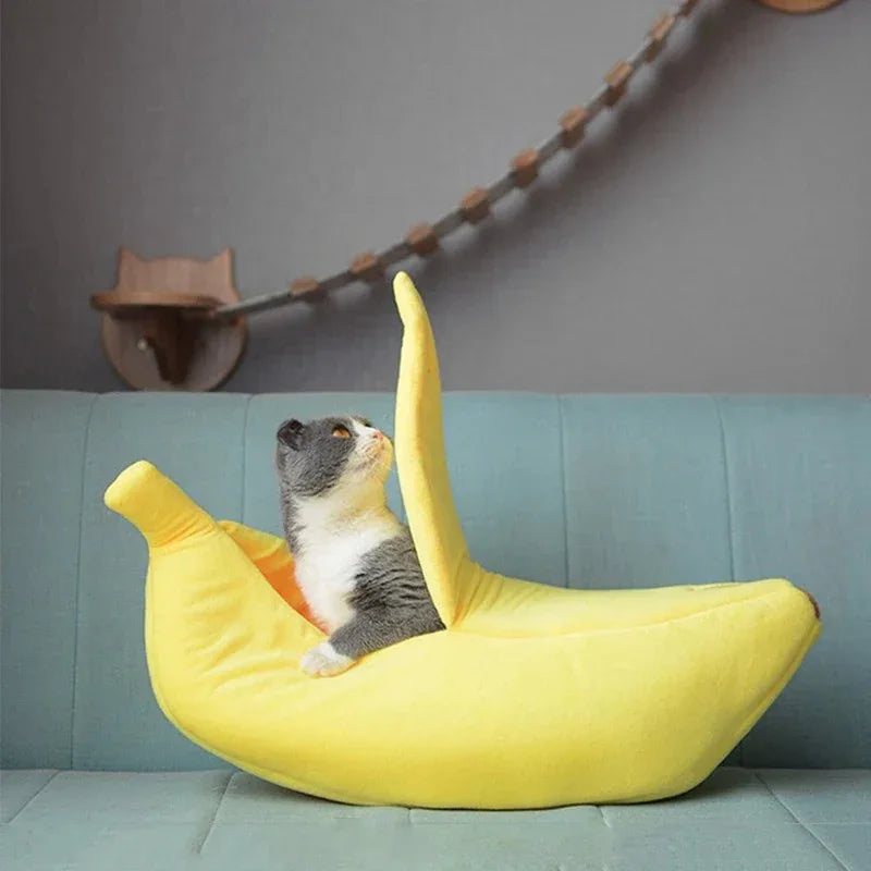 Banaanvormig Kattenbed Omsloten Ontwerp Met Wasbare Hoes Warm en Duurzaam - Ruffy