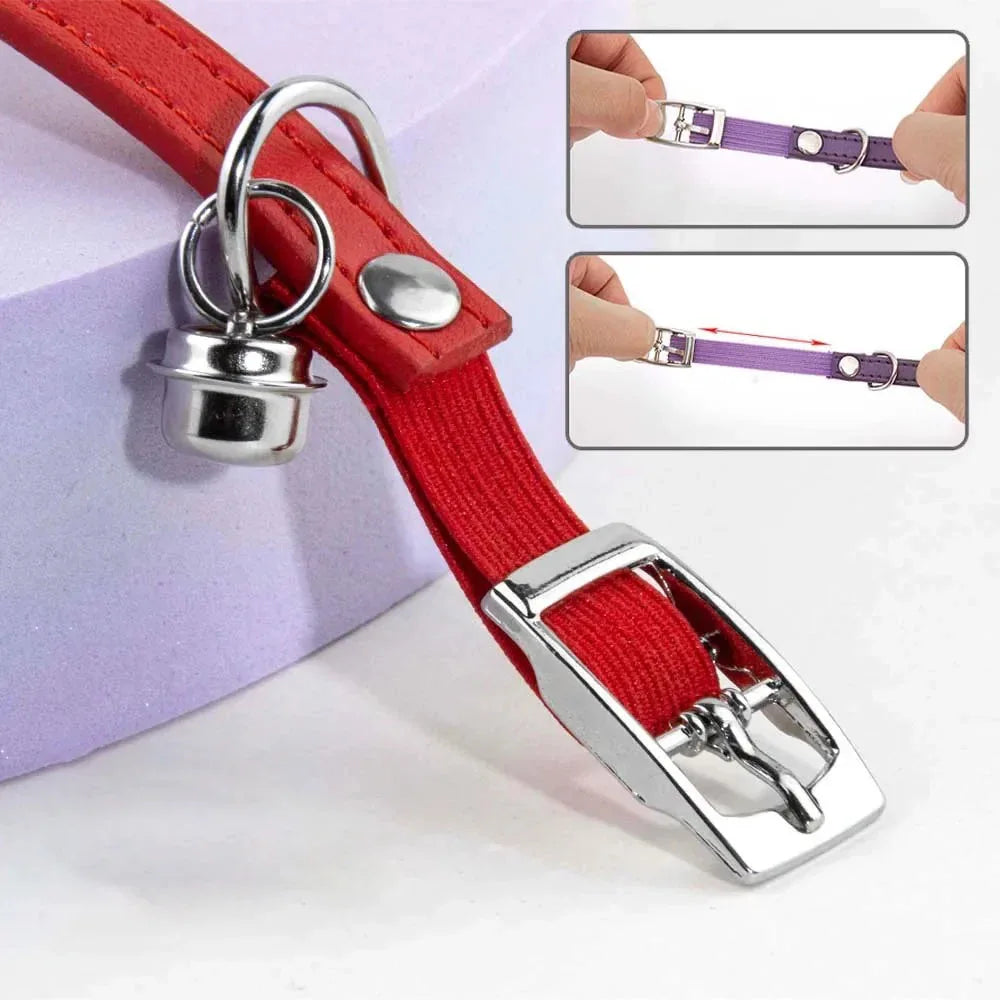 Luxe Leren Kattenhalsband Verstelbaar Anti-Stik Ontwerp Zachte Comfortabele Pasvorm XS tot S - Ruffy