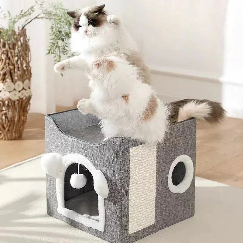 Opvouwbaar Kattenhuis Draagbaar Ruimtebesparend Pluche Binnenkant Gemakkelijk Schoon te Maken 39x39x38cm - Ruffy