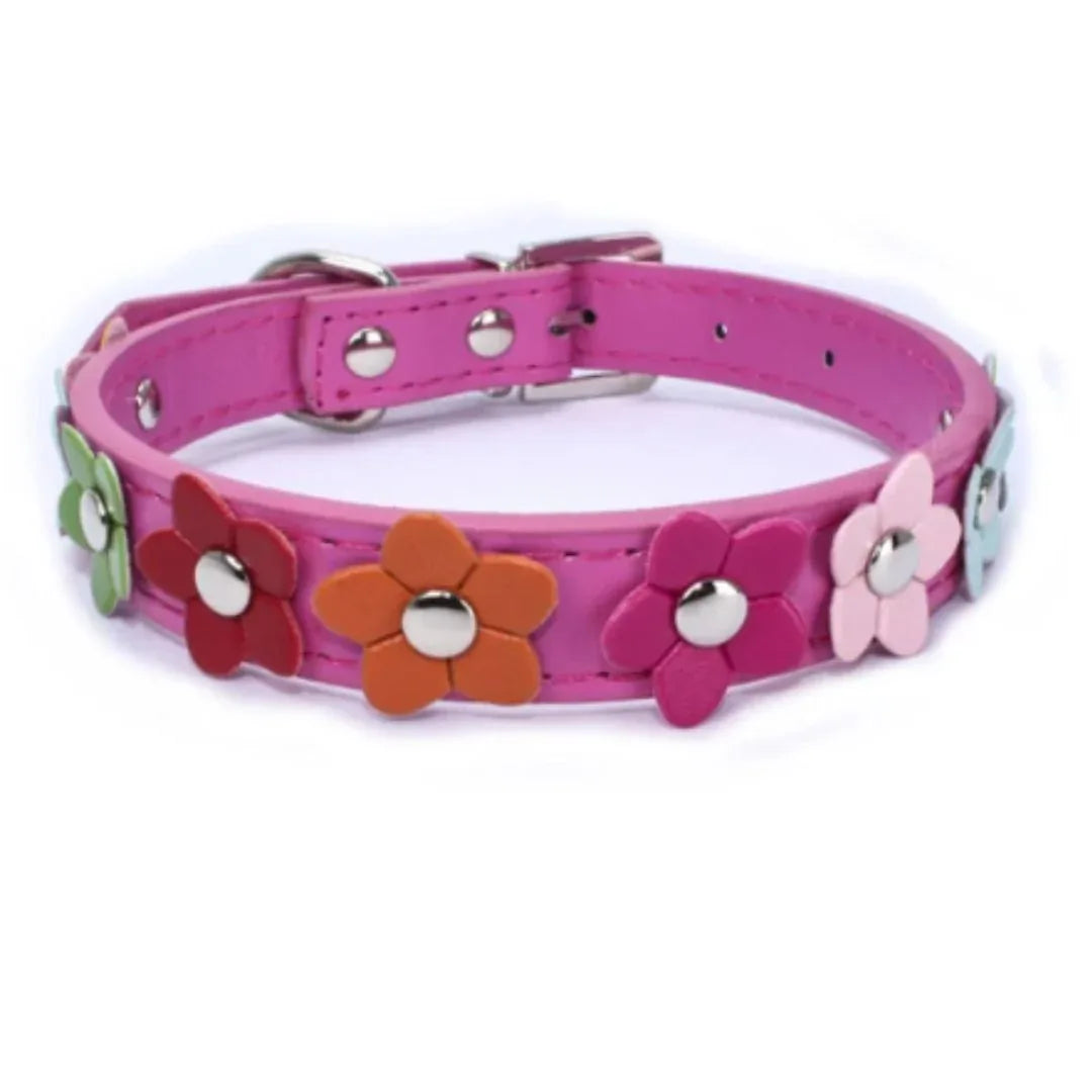 Bloemen leren hondenhalsband - Ruffy