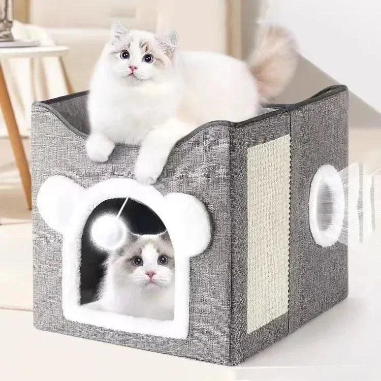 Opvouwbaar Kattenhuis Draagbaar Ruimtebesparend Pluche Binnenkant Gemakkelijk Schoon te Maken 39x39x38cm - Ruffy