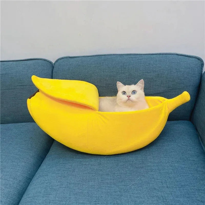Banaanvormig Kattenbed Omsloten Ontwerp Met Wasbare Hoes Warm en Duurzaam - Ruffy