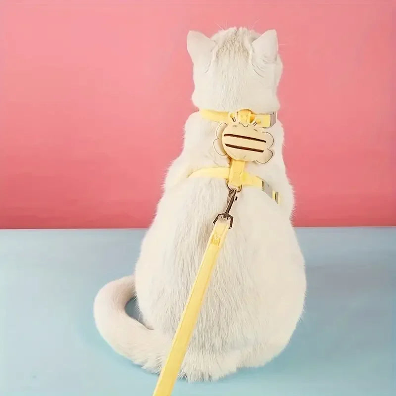 Schattig bijenharnas voor honden en katten met bijpassende riem – verstelbaar en ademend - Ruffy