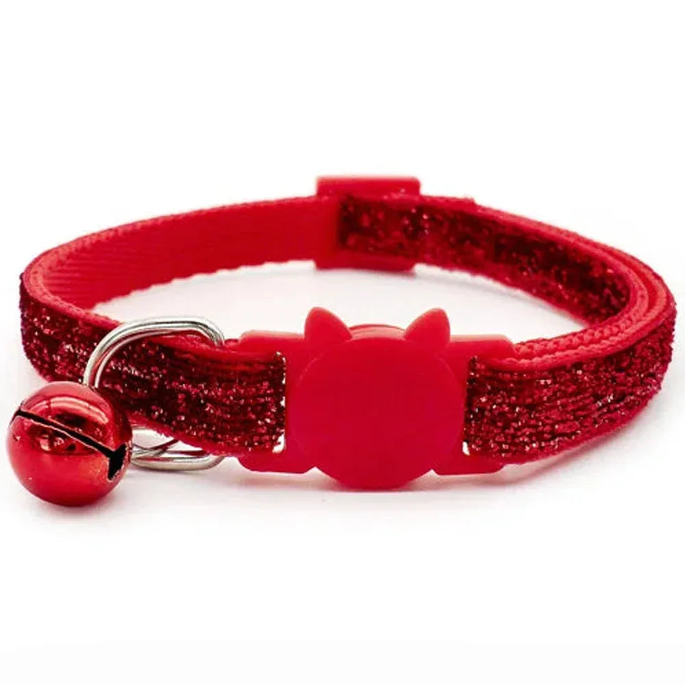 Verstelbare nylon huisdierhalsband met kattengezichtsknop en bel – voor kleine huisdieren - Ruffy