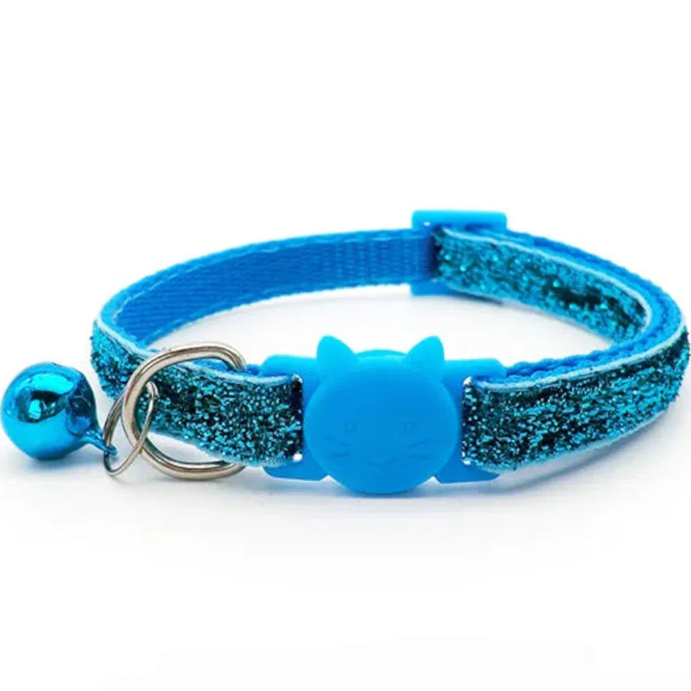 Verstelbare nylon huisdierhalsband met kattengezichtsknop en bel – voor kleine huisdieren - Ruffy