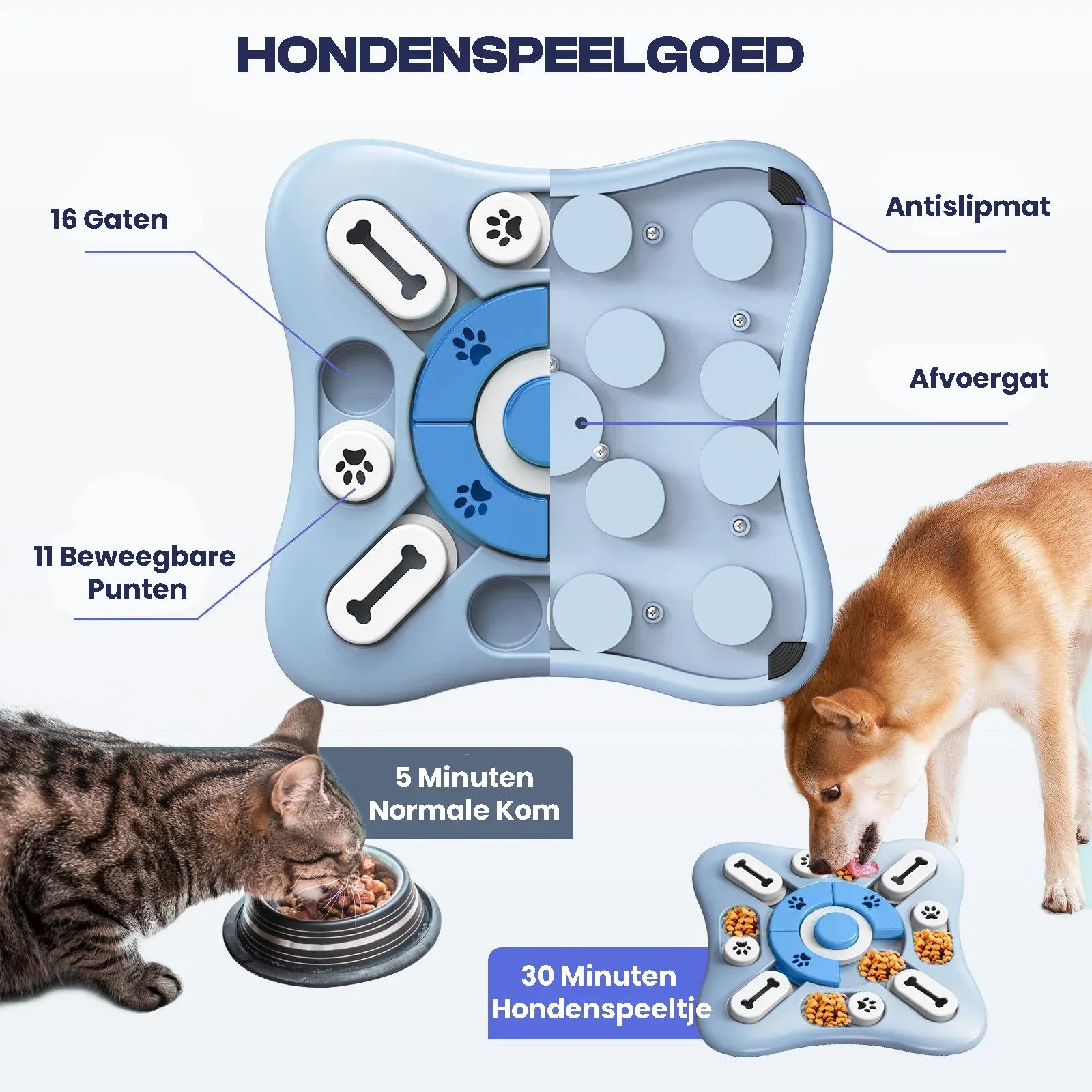Interactieve Voerplaat voor Honden Mentale Stimulatie en Langzaam Eten - 10x10 inch Blauw - Ruffy