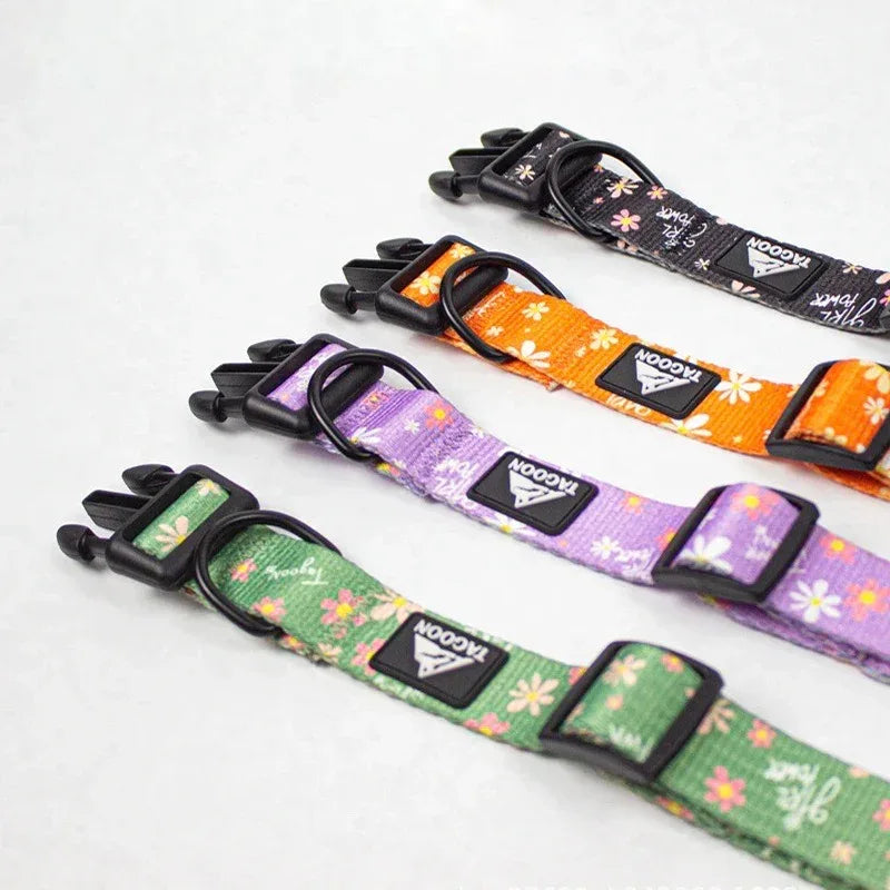 Hondenhalsband en Riem Set Bloemendesign Verstelbaar Ontsnappingsbestendig Duurzaam Nylon Veilig en Stijlvol - Ruffy