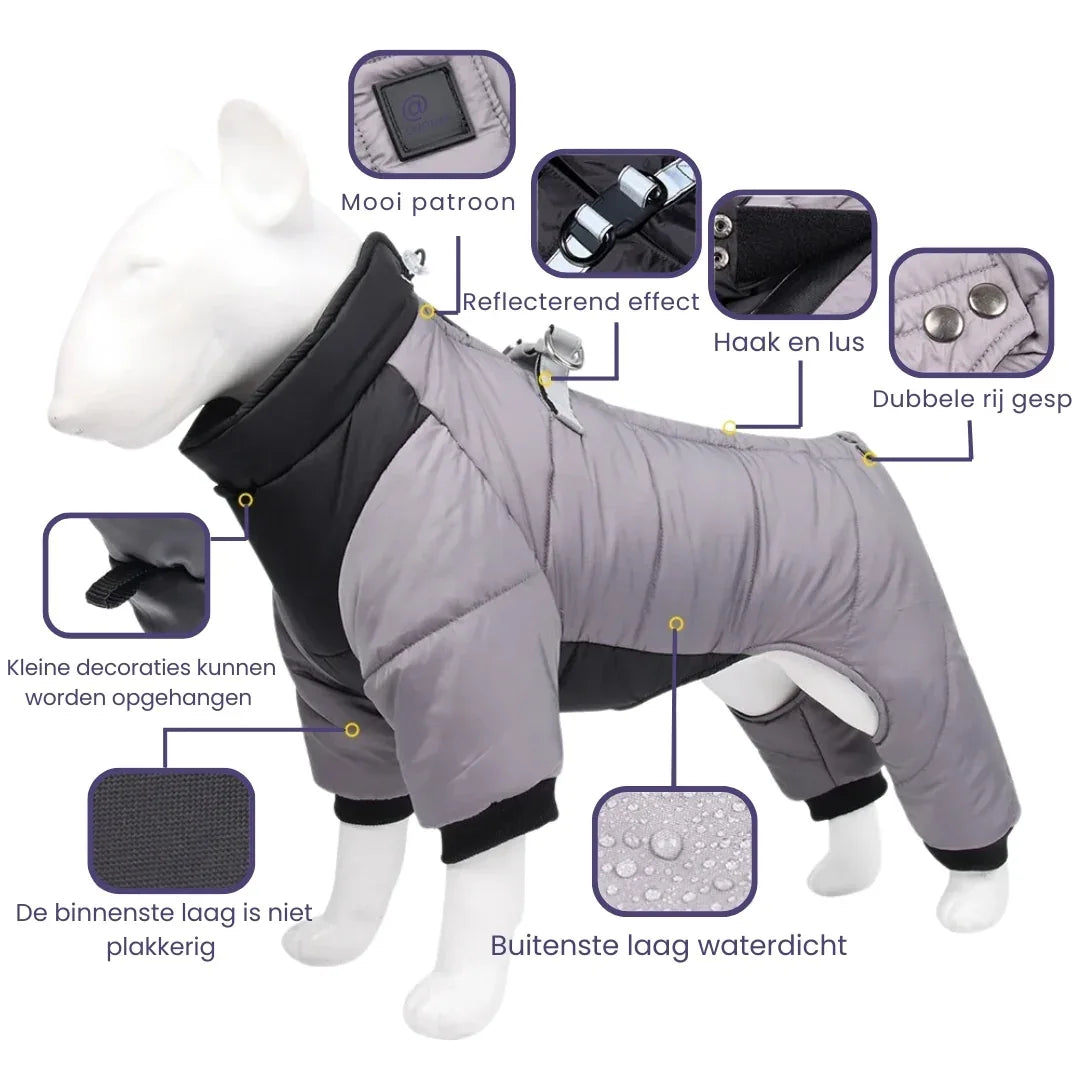 Reflecterende Waterdichte Winter Jumpsuit Voor Franse Bulldogs Warm Veilig Duurzaam Met Harnas - Ruffy