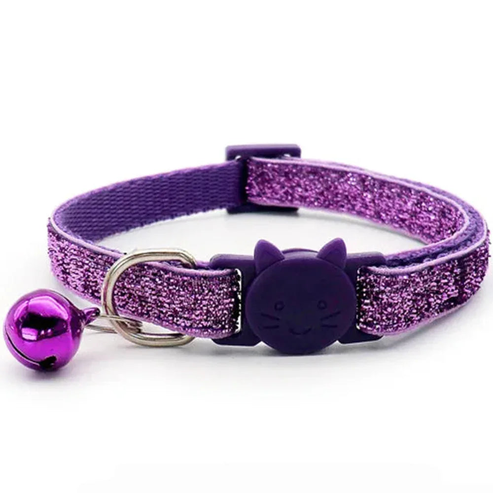 Verstelbare nylon huisdierhalsband met kattengezichtsknop en bel – voor kleine huisdieren - Ruffy