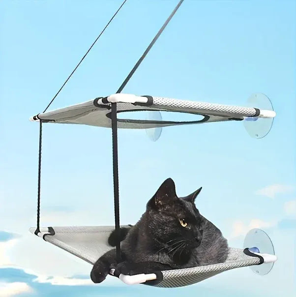 Double-Layer Katten Venster Zitstok met Sterke Zuignappen Ruimtebesparend Ontwerp Duurzaam Katoen Metaal 51x31cm - Ruffy