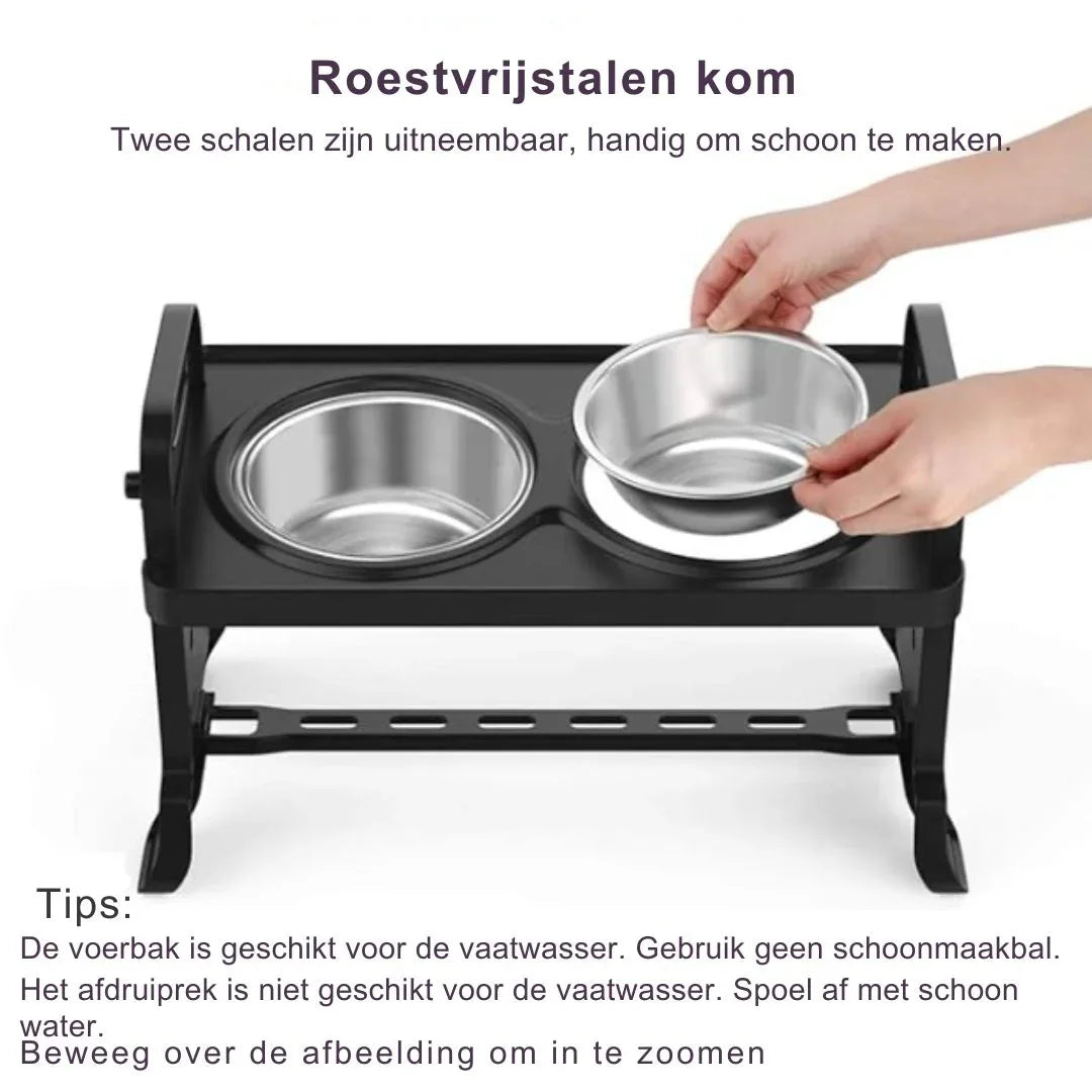 Verstelbare Verhoogde Hondenbakken Antislipvoetjes Ergonomisch Roestvrij Staal Gezondere Spijsvertering - Ruffy