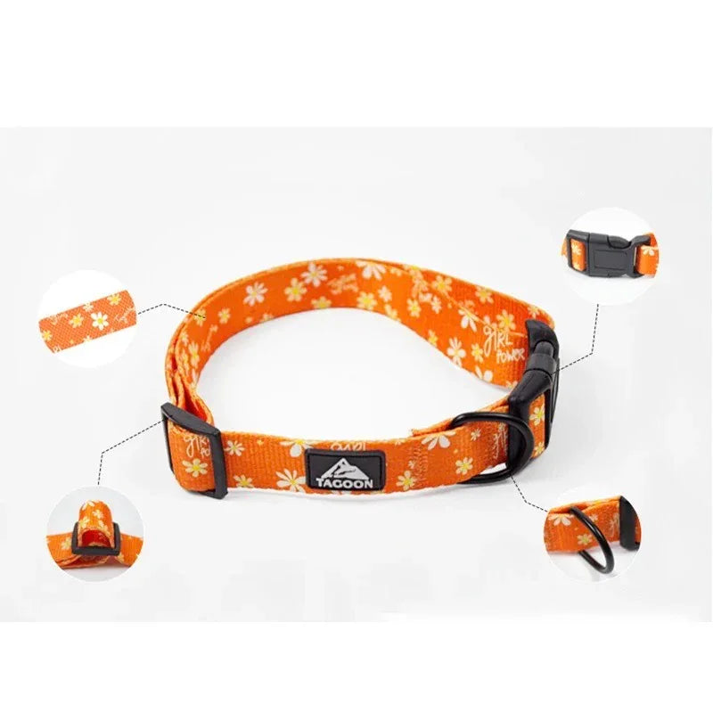 Hondenhalsband en Riem Set Bloemendesign Verstelbaar Ontsnappingsbestendig Duurzaam Nylon Veilig en Stijlvol - Ruffy