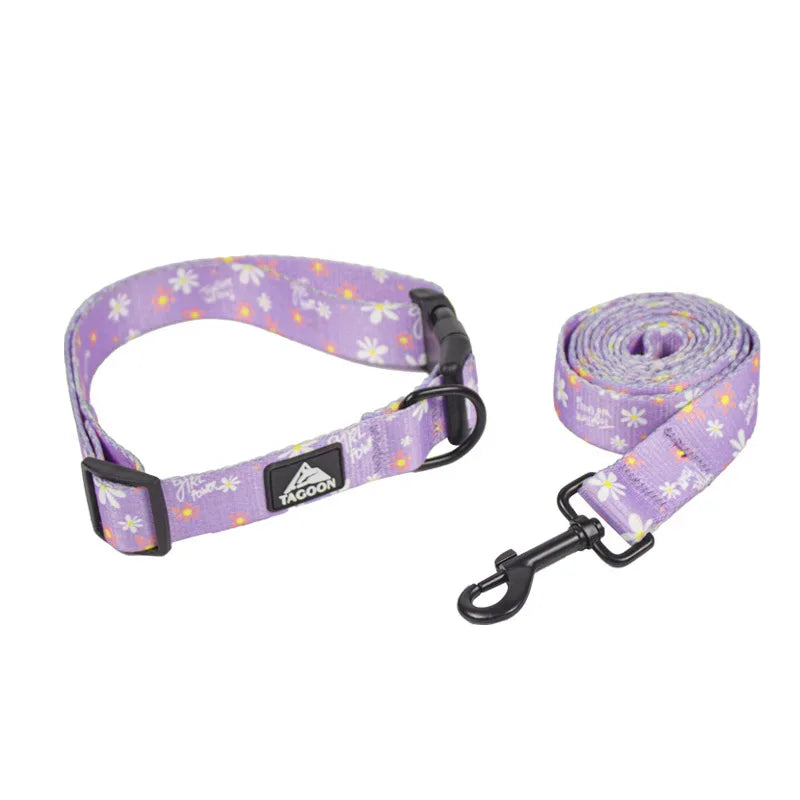 Hondenhalsband en Riem Set Bloemendesign Verstelbaar Ontsnappingsbestendig Duurzaam Nylon Veilig en Stijlvol - Ruffy