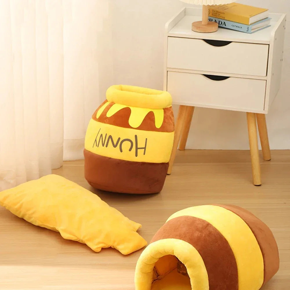 Kattengrot Halfgesloten Design Pluche Comfort Verwijderbare Kussenmat Stijlvol Geel - Ruffy