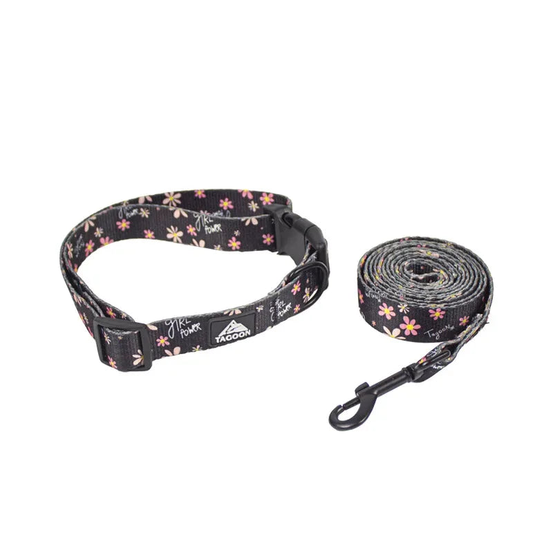Hondenhalsband en Riem Set Bloemendesign Verstelbaar Ontsnappingsbestendig Duurzaam Nylon Veilig en Stijlvol - Ruffy