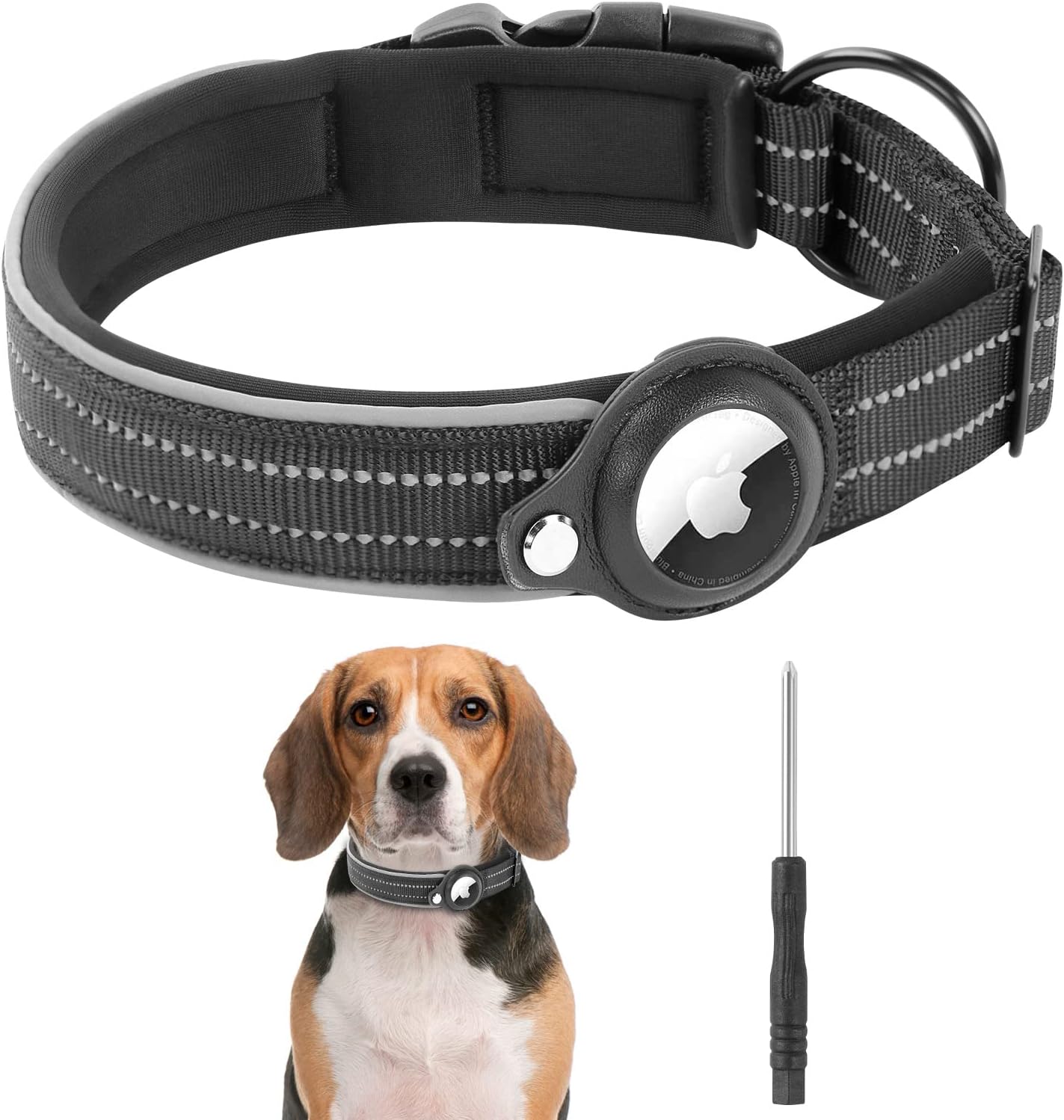 Reflective Padded AirTag Collar For Dogs Safety