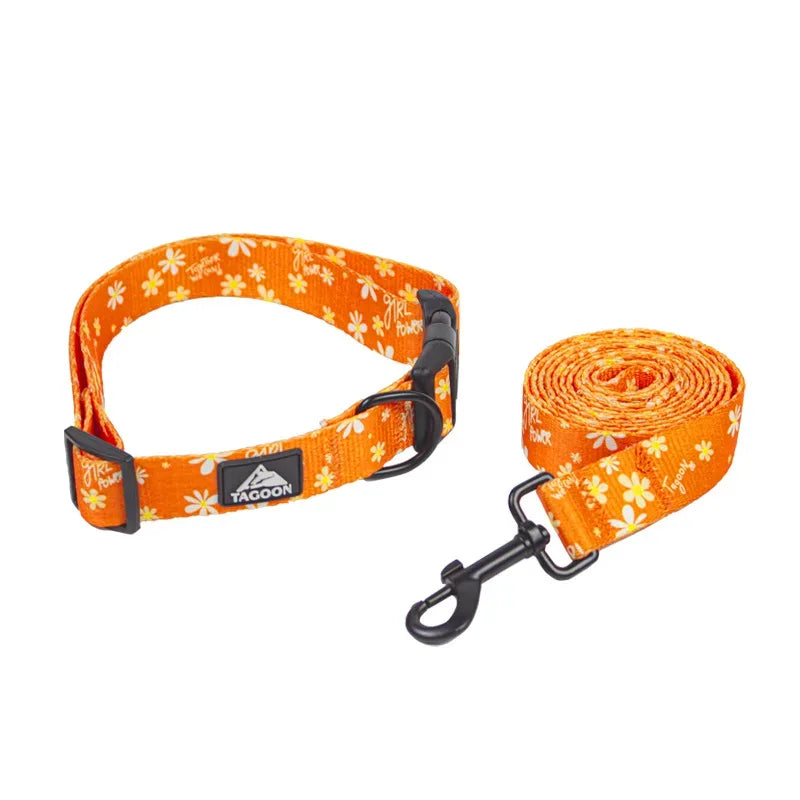 Hondenhalsband en Riem Set Bloemendesign Verstelbaar Ontsnappingsbestendig Duurzaam Nylon Veilig en Stijlvol - Ruffy