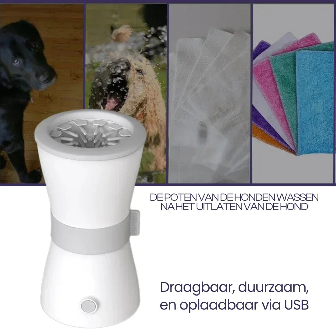 Draagbare USB Oplaadbare Pootreiniger voor Huisdieren met Zachte Siliconen Borstelharen Automatisch en Compact - Ruffy