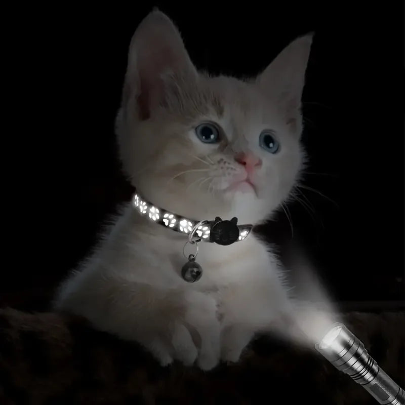 Reflecterende kattenhalsband met schattig voetafdrukontwerp – verstelbaar snel los te maken en duurzaam - Ruffy
