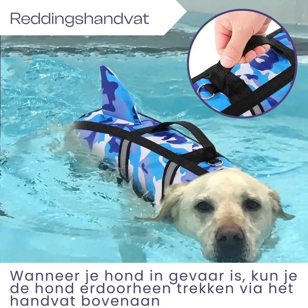 Honden Zwemvest Haaienvin Camouflage Met Ingebouwd Tuigje En Handvat - Ruffy