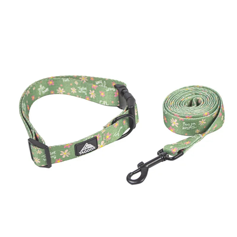 Hondenhalsband en Riem Set Bloemendesign Verstelbaar Ontsnappingsbestendig Duurzaam Nylon Veilig en Stijlvol - Ruffy
