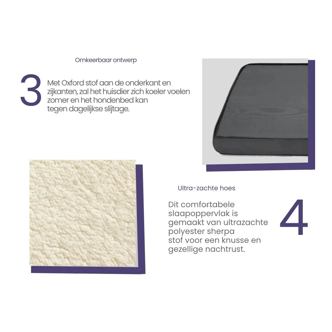 Luxe Traagschuim Hondenbed Pluche Comfort Orthopedisch Afneembare Wasbare Hoes Antislipbasis - Ruffy