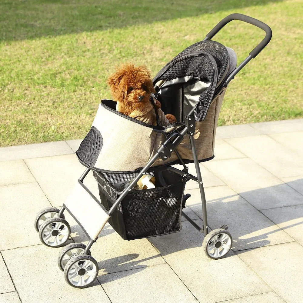 Lichtgewicht opvouwbare kinderwagen voor huisdieren met 360° draaibare wielen en opbergruimte - Ruffy
