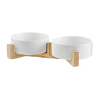 Verhoogde Huisdier Voerbak Set | Antislip Houten Standaard | 2 Afneembare Keramische Bakken - Ruffy