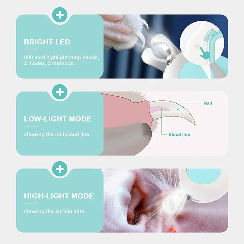 Ergonomische nagelknipper voor huisdieren met LED-licht voor nauwkeurig trimmen - Ruffy