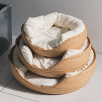 Gezellig bamboe rieten kattenbed – 100% katoen met afneembaar kussen - Ruffy