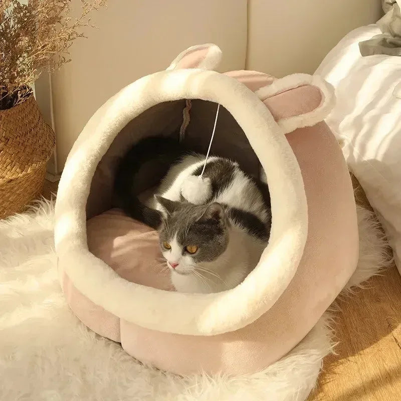 Ademend pluche kattenbed – semi-gesloten ontwerp, koraalfleece, gemakkelijk te onderhouden - Ruffy