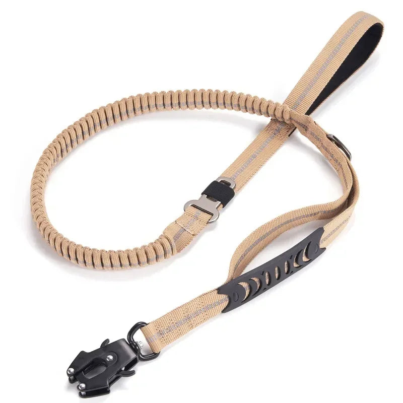 Tactische Bungee Hondenriem – Reflecterend, Elastisch, 130-190 Cm, Met Dubbele Handgreep & Autogordelclip Voor Grote En Middelgrote Honden
