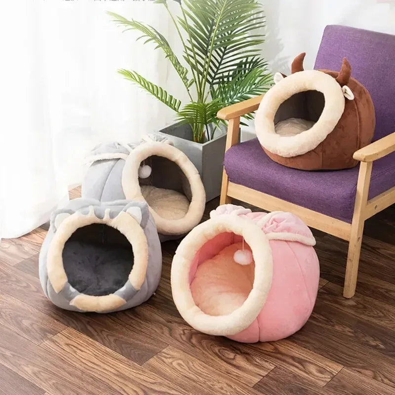 Ademend pluche kattenbed – semi-gesloten ontwerp, koraalfleece, gemakkelijk te onderhouden - Ruffy