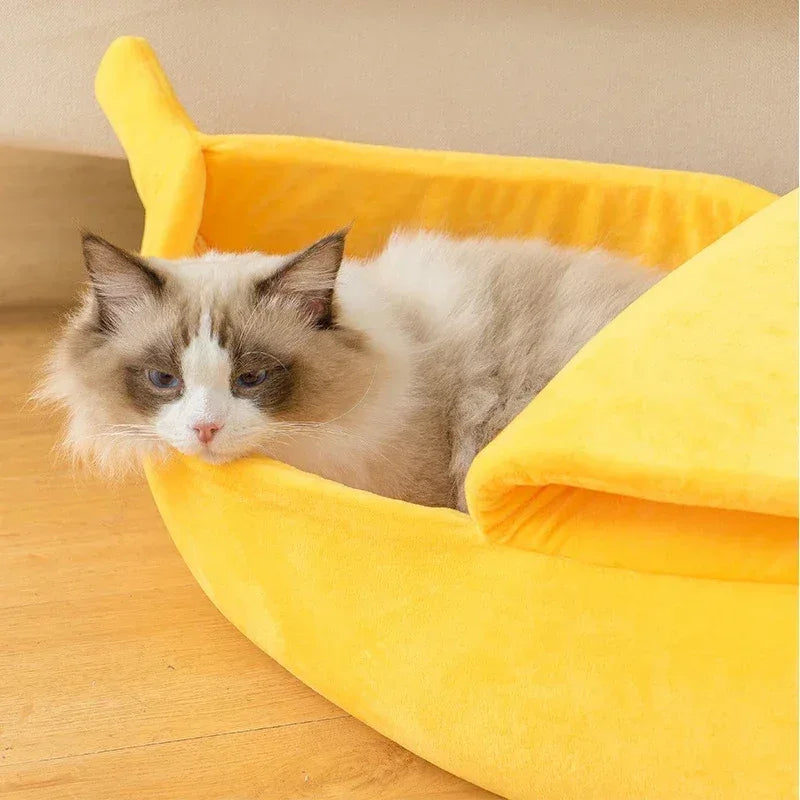 Knus Banaanvormig Bed met Zachte Pluche Stof Stijlvol en Duurzaam voor Katten en Kleine Honden - Ruffy